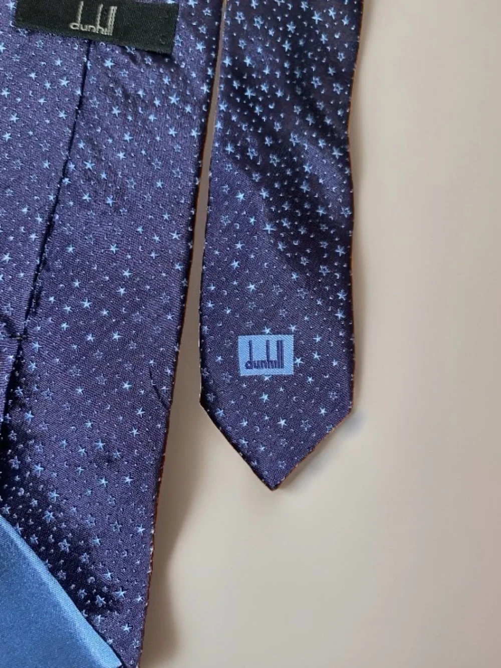Dunhill Navy Tie with Light Blue Star Pattern